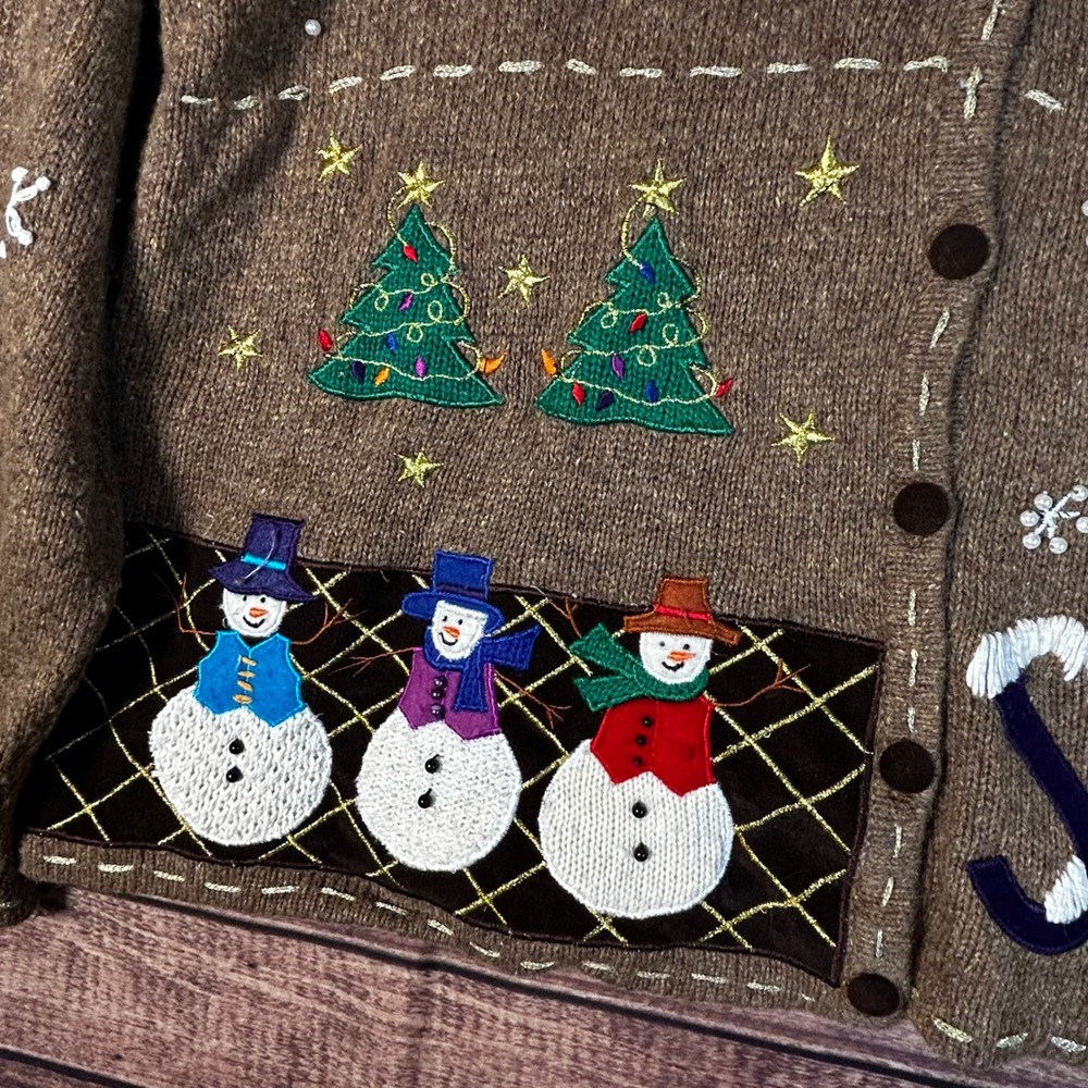 VTG Studio Joy Designers Snowman Ugly Christmas Snowman Sweater Cardigan 2X - Picture 6 of 12